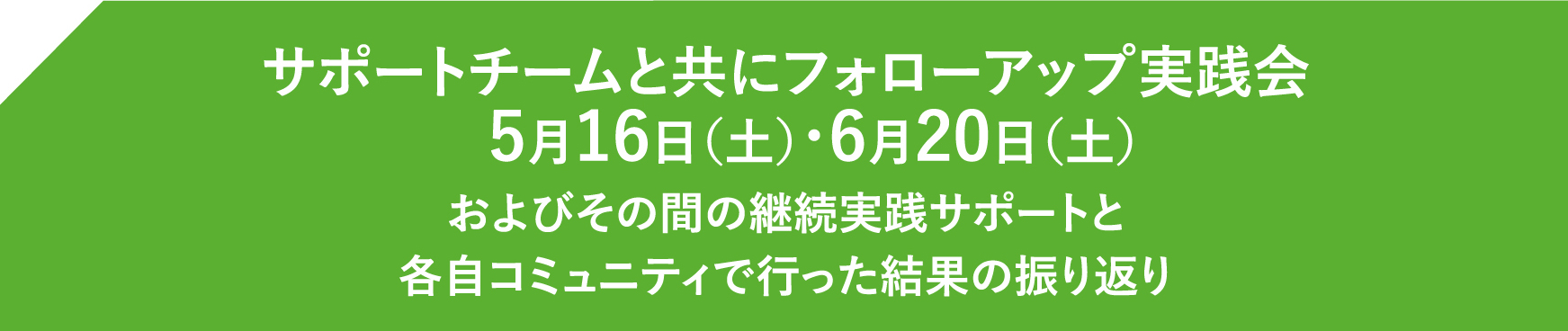 サポートチームと共に実践フォローアップ　5月18日（土）・6月30日（日）およびその間の継続実践サポートと 各自コミュニティで行った結果の振り返り